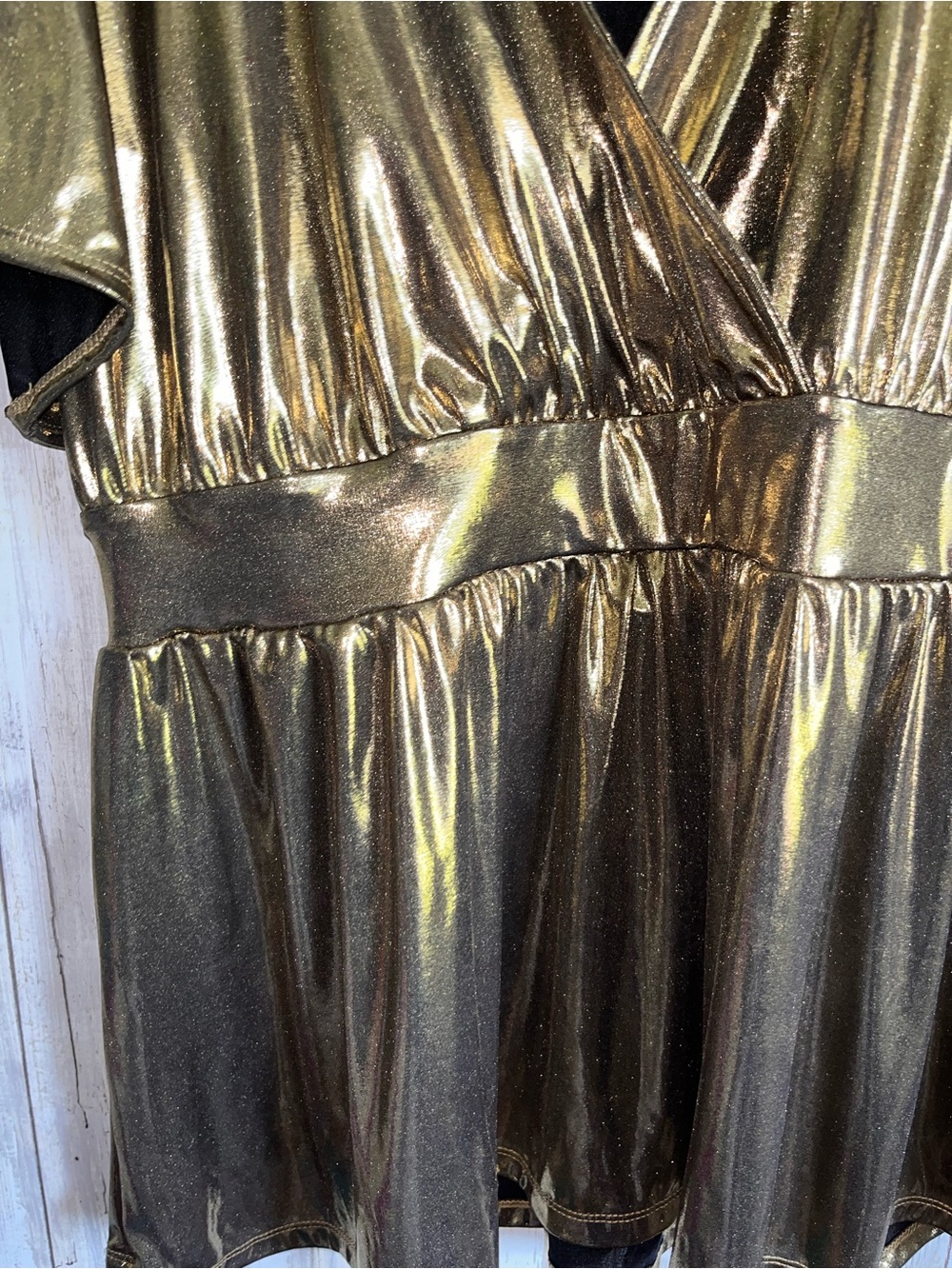 Torrid Gold Liquid Shine Surplice Peplum Top Metallic Flutter Sleeve 1X NWT - Picture 5 of 6